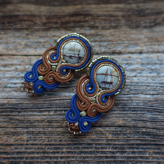 kolczyki soutache Kolczyki sutasz z jaspisem obrazkowym