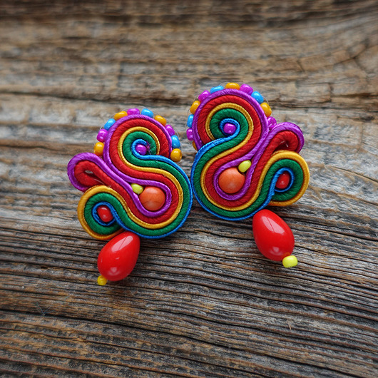 kolczyki soutache Małe i kolorowe kolczyki sutasz