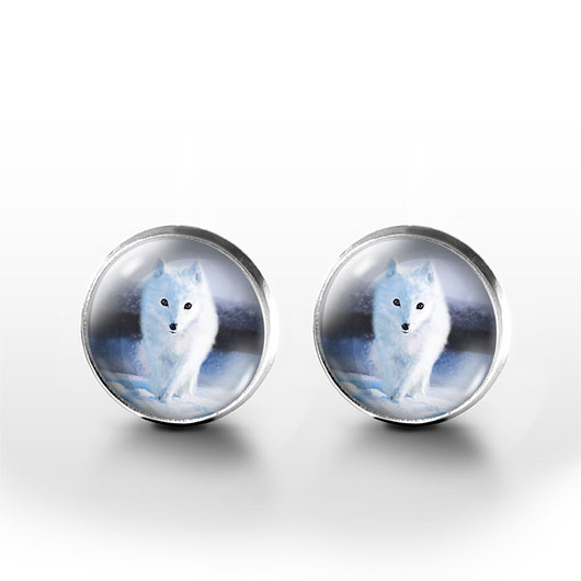 kolczyki szklane Kolczyki sztyfty - Biały lis - grafika