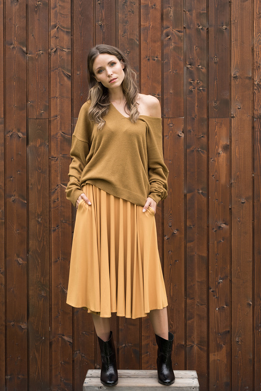 spódnice midi Spódnica midi z koła Foggy musztardowa