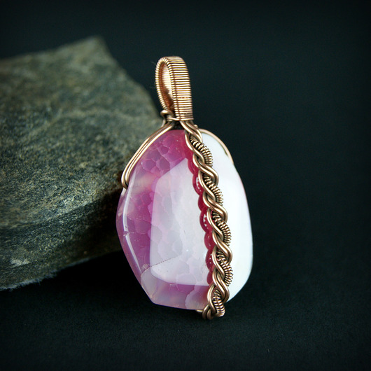 wisiory Dwustronny wisiorek wire wrapping z agatem