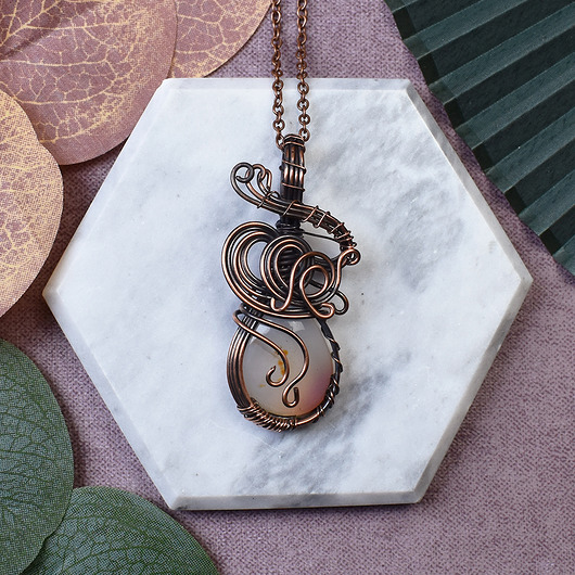 wisiory Miedziany wisiorek wire wrapping z agatem #222