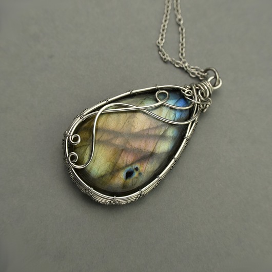 wisiory Wisior kolorowy labradoryt wire wrapping