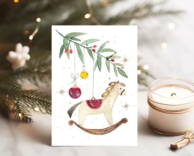 obrazy Zestaw 5 kartek świątecznych. Konik na biegunach