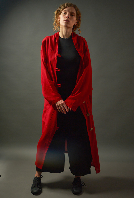 płaszcze damskie Czerwony długi płaszcz z cienkiej wełny