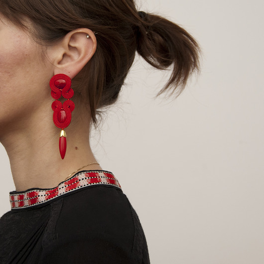 kolczyki soutache Kolczyki długie - czerwone