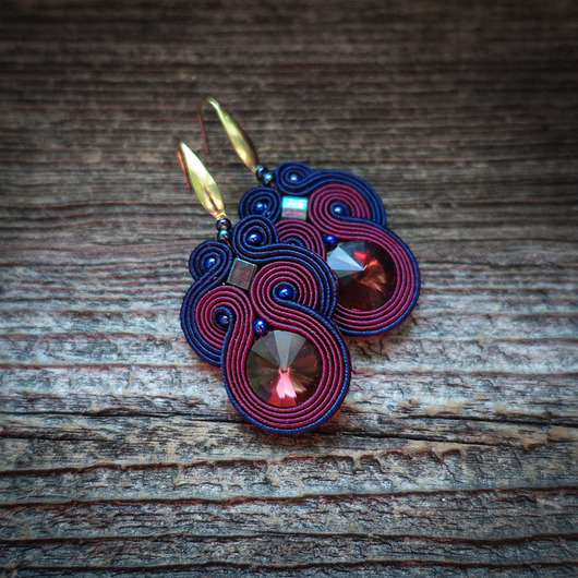 kolczyki soutache Bordowo granatowe kolczyki soutache