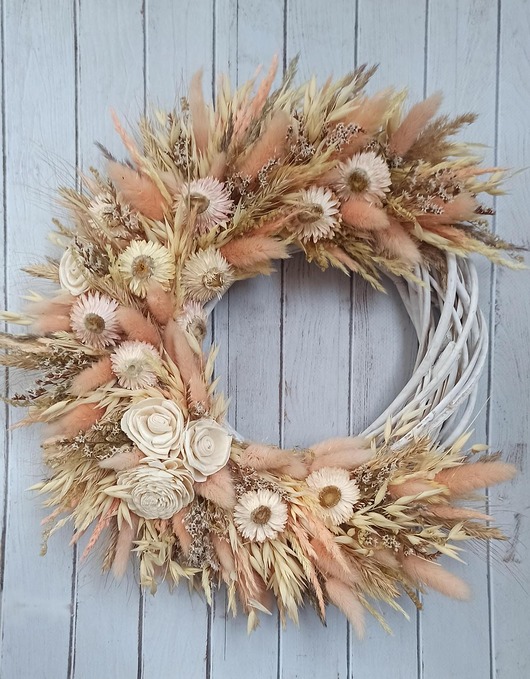 wianki Letni wianek boho w pastelowych odcieniach, 35/40 cm