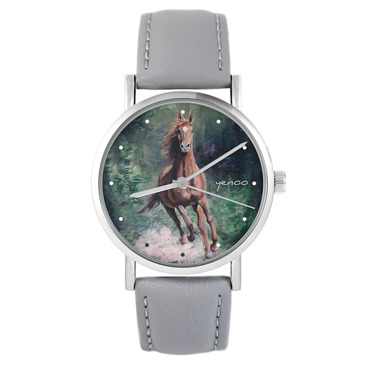 zegarki unisex Zegarek - Koń las - skóra, szary
