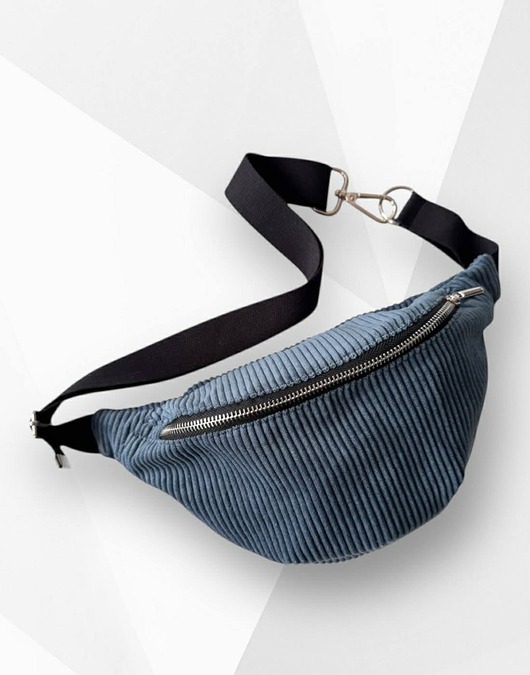 torby i nerki męskie Nerka saszetka z kieszonką sztruksowa niebieska ciemna