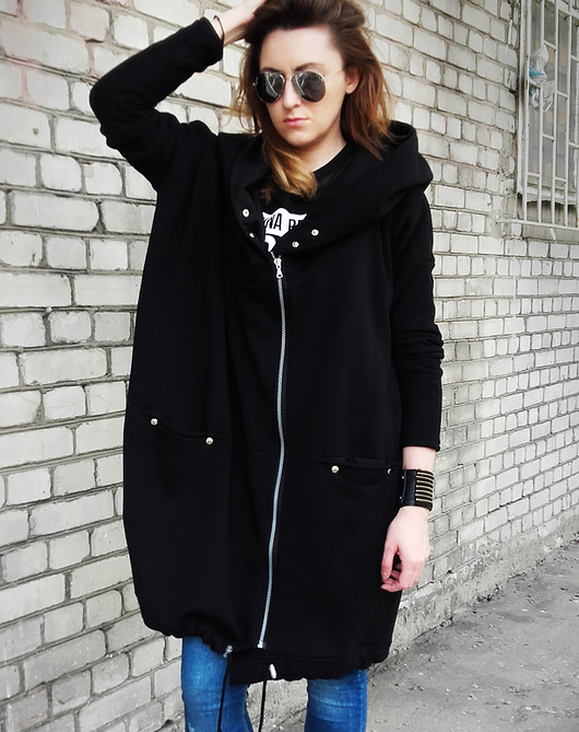 Oversize bluza czarna asymetryczna ogromny kaptur agagu
