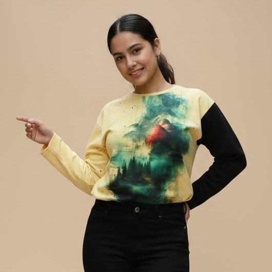 bluza bez kaptura damska Nietypowa bluza bawełniana - Góry