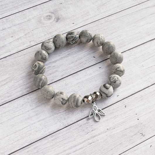bransoletki z kamieni naturalnych ANIOŁEK : jaspis szary & stal szlachetna