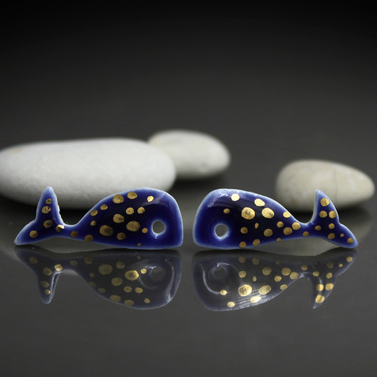 kolczyki ceramiczne Wieloryby/stal chirugiczna/