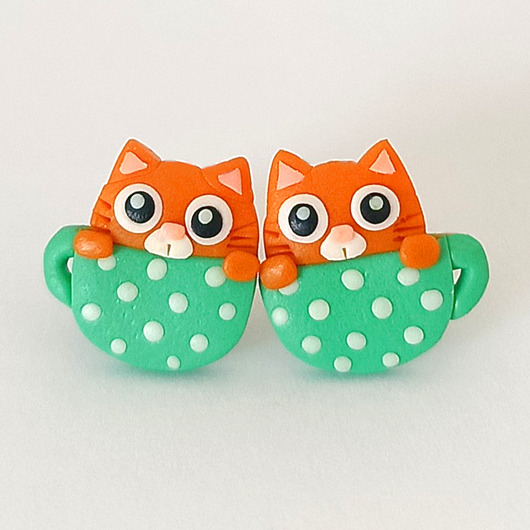 kolczyki z masy plastycznej Kolczyki Rude Koty w Kubeczkach