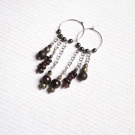 kolczyki z kamieniami S A L E : UNIKATOWE kolczyki : granat, piryt