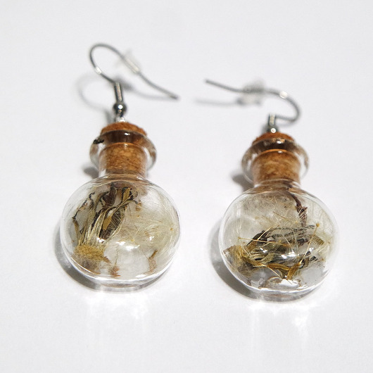 kolczyki szklane Kolczyki fiolki - dmuchawiec , pastylki