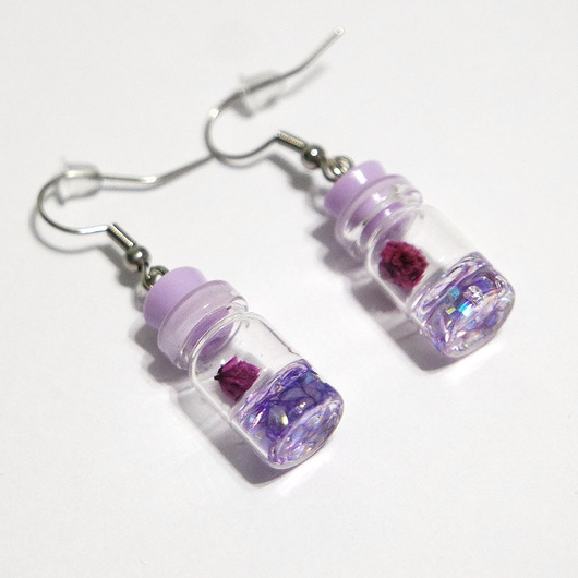 kolczyki szklane Kolczyki fiolki - żywica, fioletowe