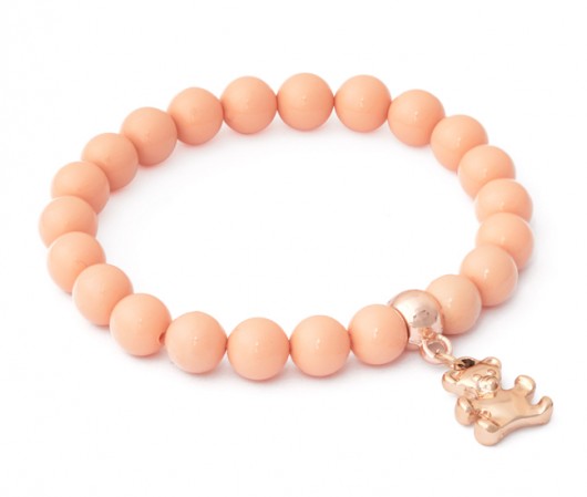 bransoletki z kamieni naturalnych Salmon pearl with rose gold teddy bear