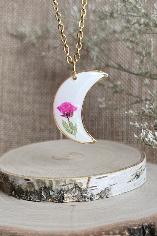 wisiory Malinowy Chruśniak Złoty wisiorek złota zawieszka księżyc kwiaty