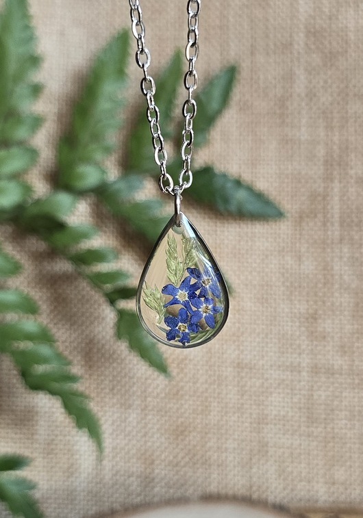 wisiory Srebrny wisiorek prawdziwe kwiaty niebieskie