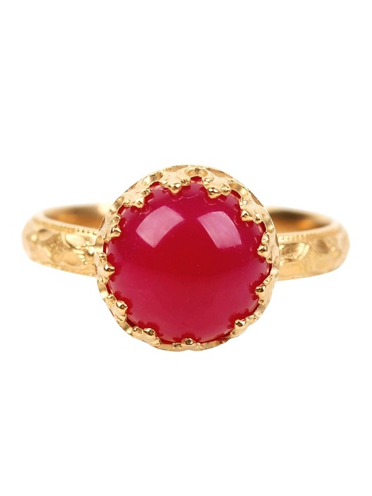 pierścionki złote Złoty pierścionek Princess z agatem w kolorze fuksji w stylu Vintage