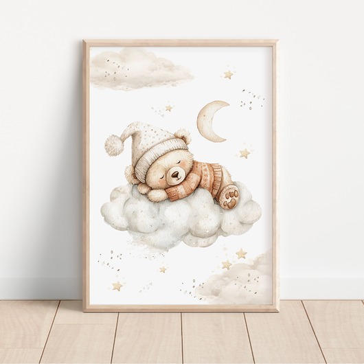 obrazy i plakaty do pokoju dziecięcego Plakat na ścianę - Miś śpiący na chmurce Wzór 12