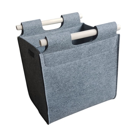 skrzynki, kufry i pudła Kosz filcowy z drewnianymi uchwytami - szary