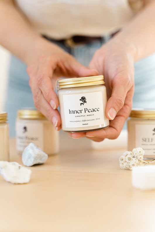 świeczniki i świece Inner Peace WANILIA, Eukaliptus, Świeca sojowa 120ml olejki eteryczne