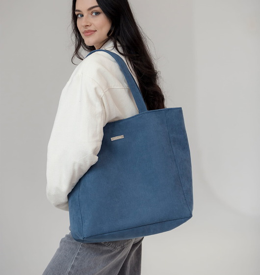 torby na ramię Shopper BASIC z nubuku tapicerskiego w kolorze ciemno niebieskim