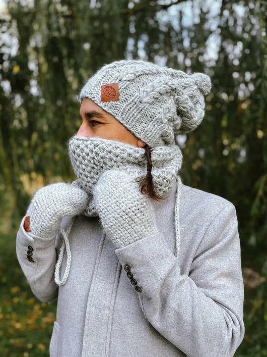 tuby i kominy Męski mały komin MERINO Wybielony szary