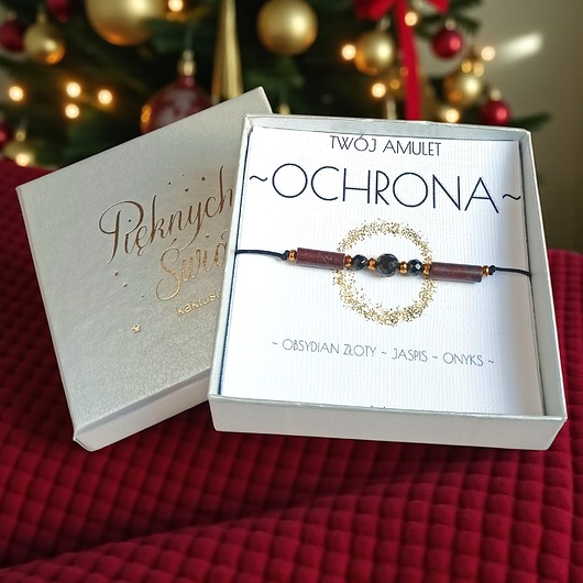 bransoletki z kamieni naturalnych Amulet - OCHRONA - świąteczne pudełko - obsydian, jaspis, onyks