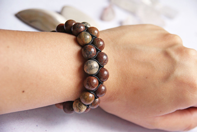 bransoletki z kamieni naturalnych S A L E : jaspis oceaniczny - masywna pleciona bransoleta