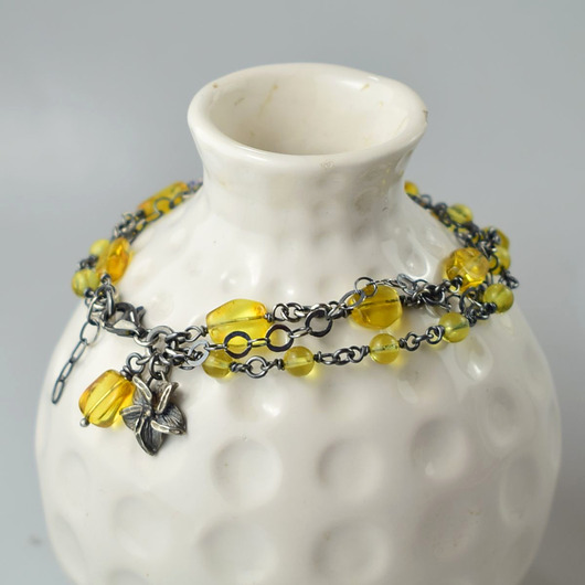 bransoletki z kamieni naturalnych Słoneczny bursztyn w srebrze - bransoletka