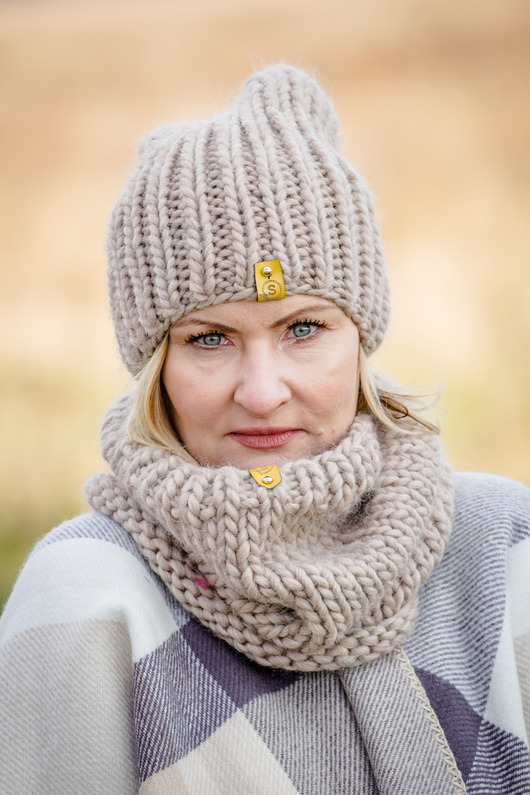 czapki damskie WOOLY Komplet czapka i komin beż