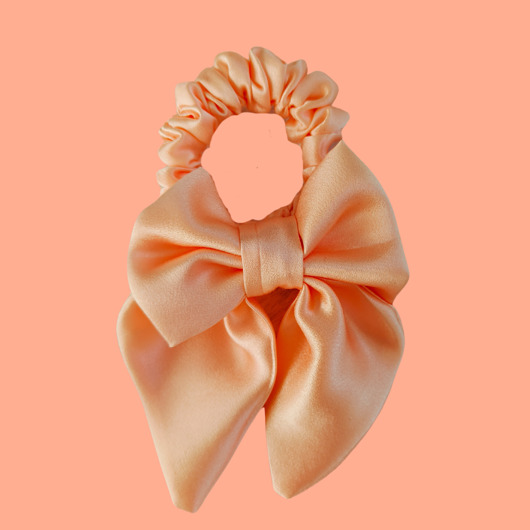 gumki do włosów Gumka jedwabna, scrunchie, frotka z kokardą brzoskwiniowa rosa