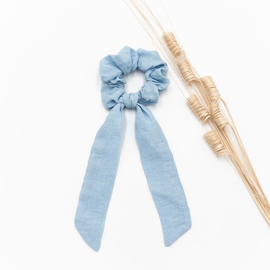 gumki do włosów Scrunchie/frotka len błękitna