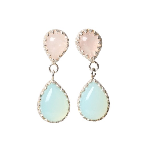 kolczyki z kamieniami Srebrne kolczyki Jolie z kwarcem różowym i agatem niebieskim