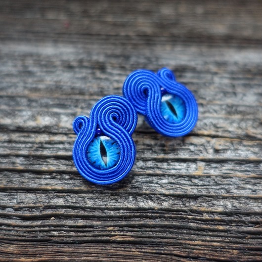 kolczyki soutache Kobaltowe oczka - kolczyki soutache