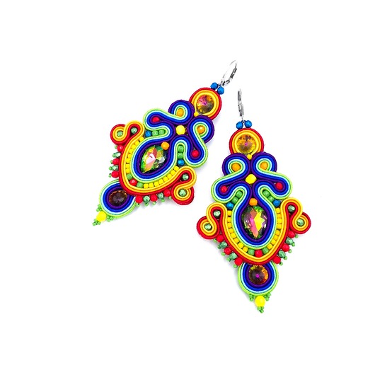 kolczyki soutache Tilla kolczyki sutasz w kolorach tęczy wiosenne z kryształkami