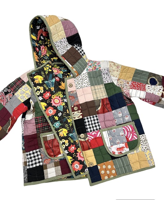 kurtki damskie Kurtka patchworkowa damska z kapturem