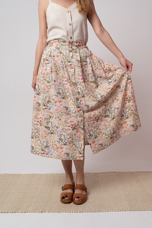 Jedwabna spódnica na guziki,FLORAL BLUE SPRING Yanowska
