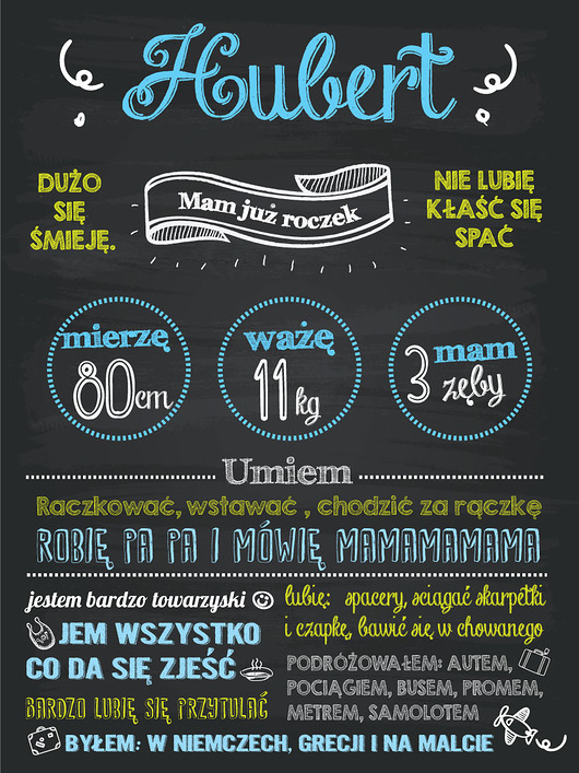 Plakat na roczek, urodziny dziecka.  Pankmat