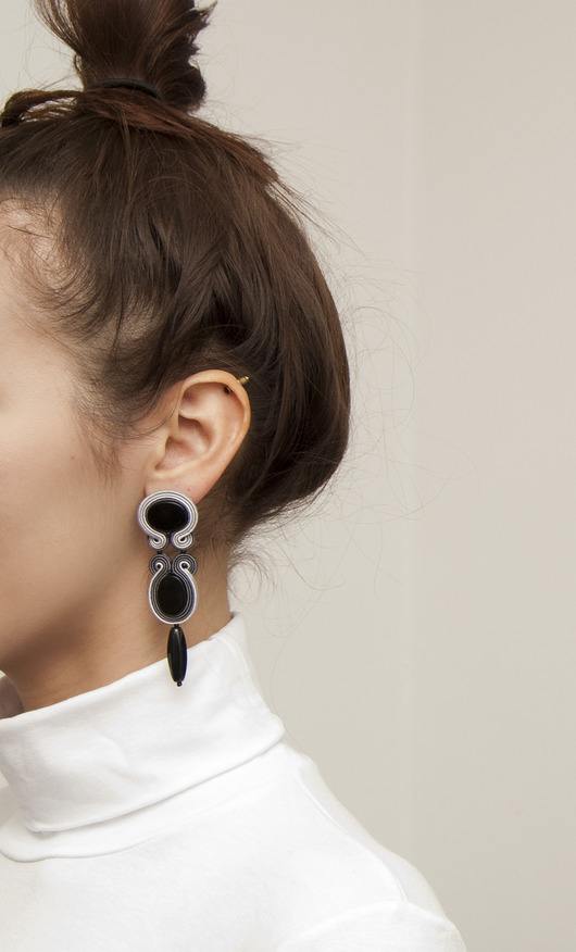 Kolczyki soutache - bardzo długie, szare maanuela
