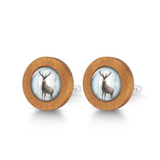 spinki do mankietów Jeleń 3 - drewniane spinki do mankietów