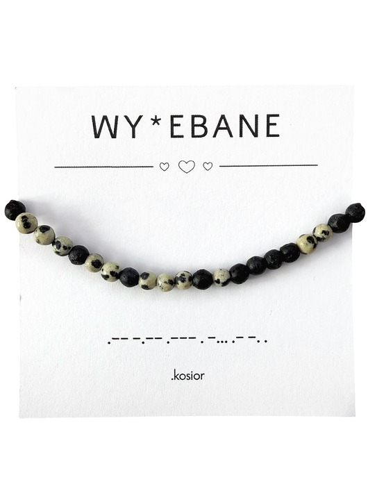 biżuteria męska UNISEX Bransoletka z alfabetem Morse Lawa, Jaspis dalmatyński