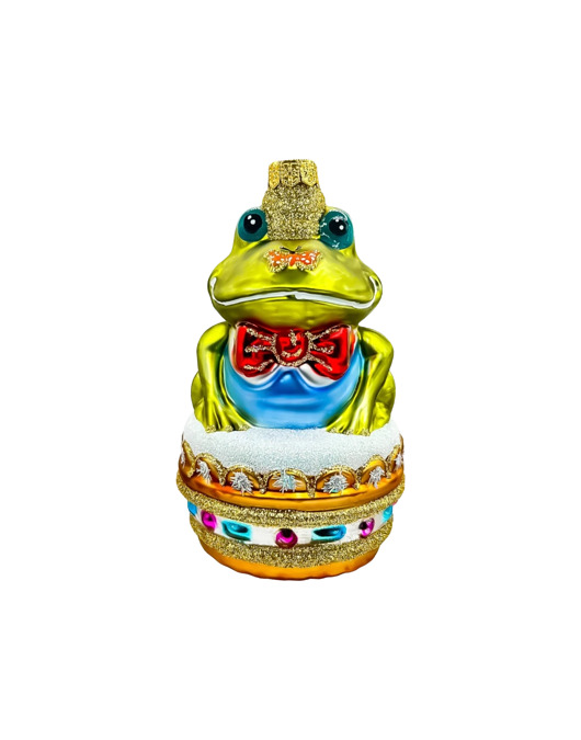 ozdoby choinkowe Bombka choinkowa: Żaba Książę z koroną i czerwoną muszką