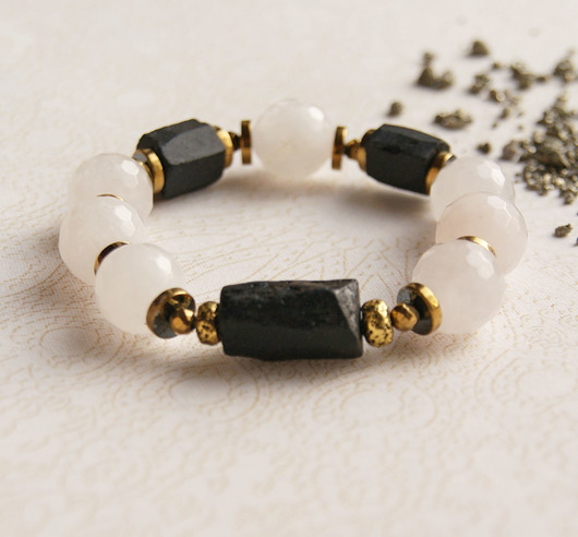 bransoletki z kamieni naturalnych MIŁOŚĆ, OCHRONA - unikatowa bransoleta - kwarc, turmalin