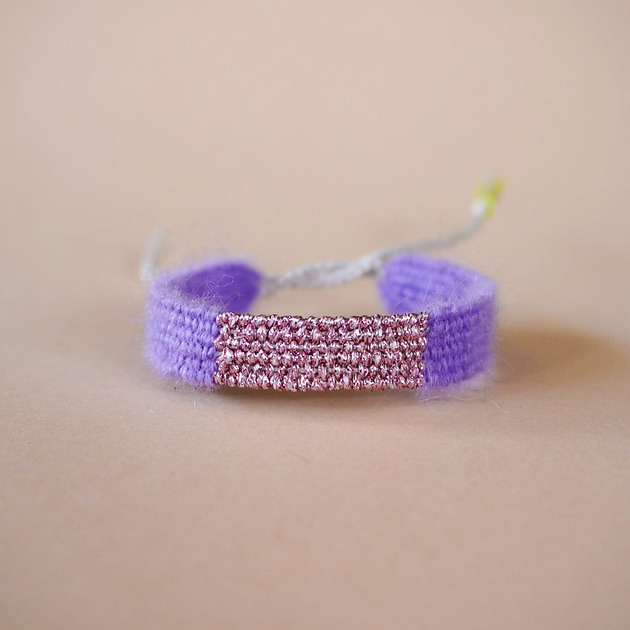 bransoletki na sznurku Fioletowa bransoletka tkana handmade, na sznurku