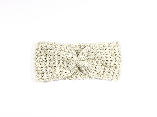 opaska retro dziergana handmade ecru RękaProduction